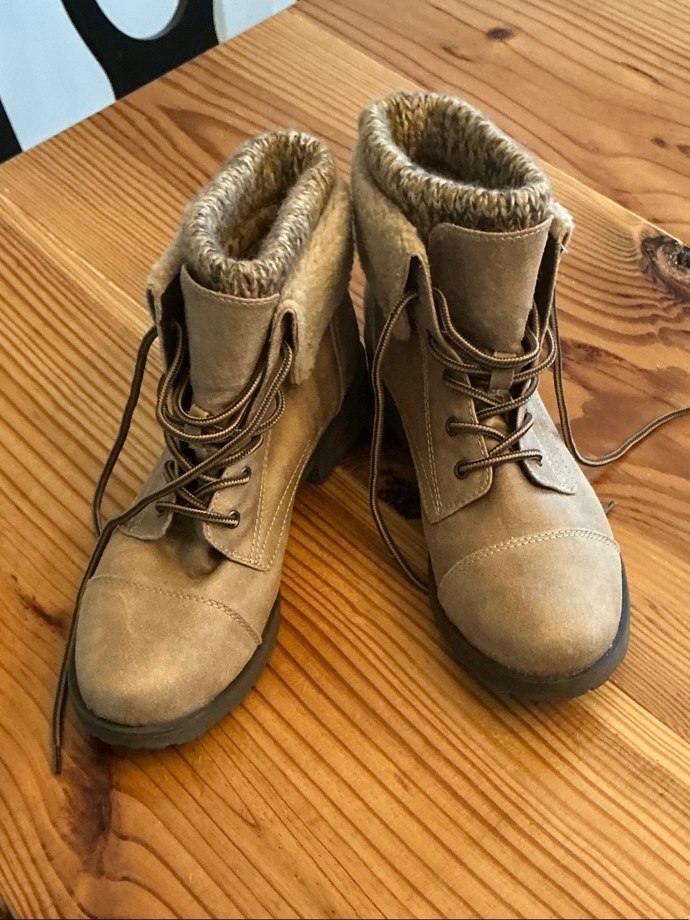 White Mountain Taupe Lace-Up Ankle Boots with Knit Collar
